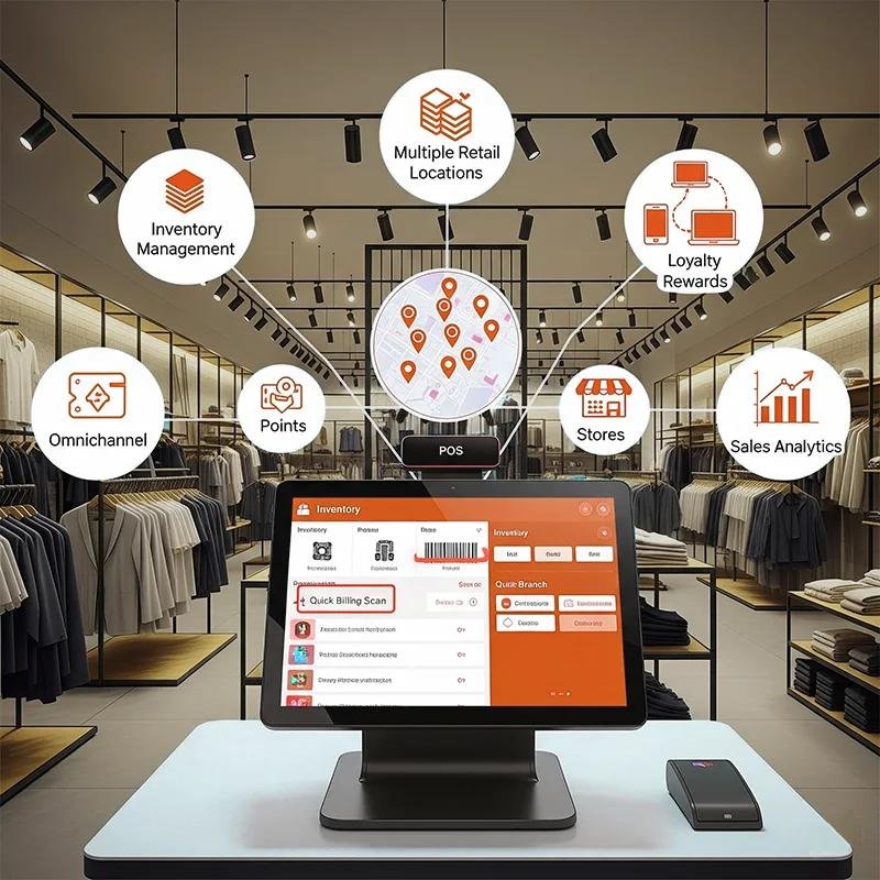 Retail ERP platform helping businesses manage inventory, sales performance, customer loyalty, omnichannel operations, and retail analytics from a centralized system